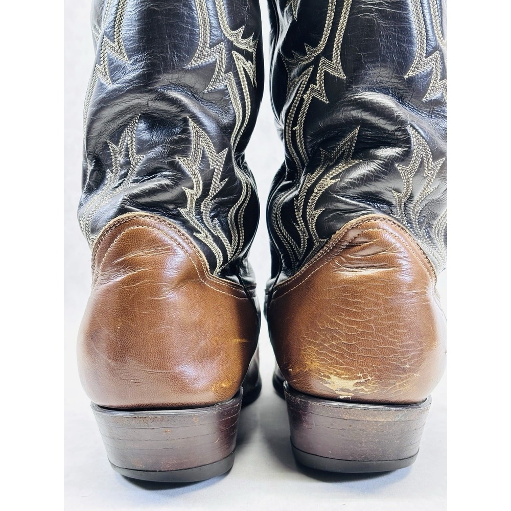 Tony Lama Two Tone Cowboy Boots 8.5D Brown Black Lizard Toe Vintage As Is - Picture 14 of 14